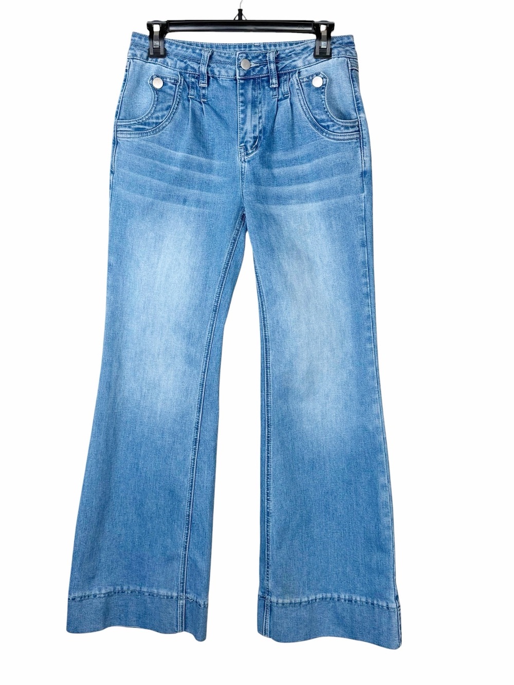Flamingals Wide Leg Jeans Size Small Mid Rise Slouch Medium Wash Denim Stretch